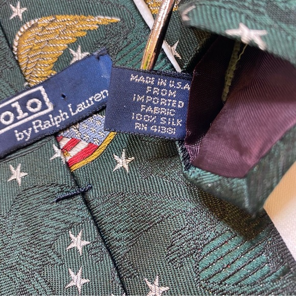 Polo Ralph Lauren Jacquard Silk Tie Hunter Green Eagle Shield Patriotic Made USA - Picture 9 of 11